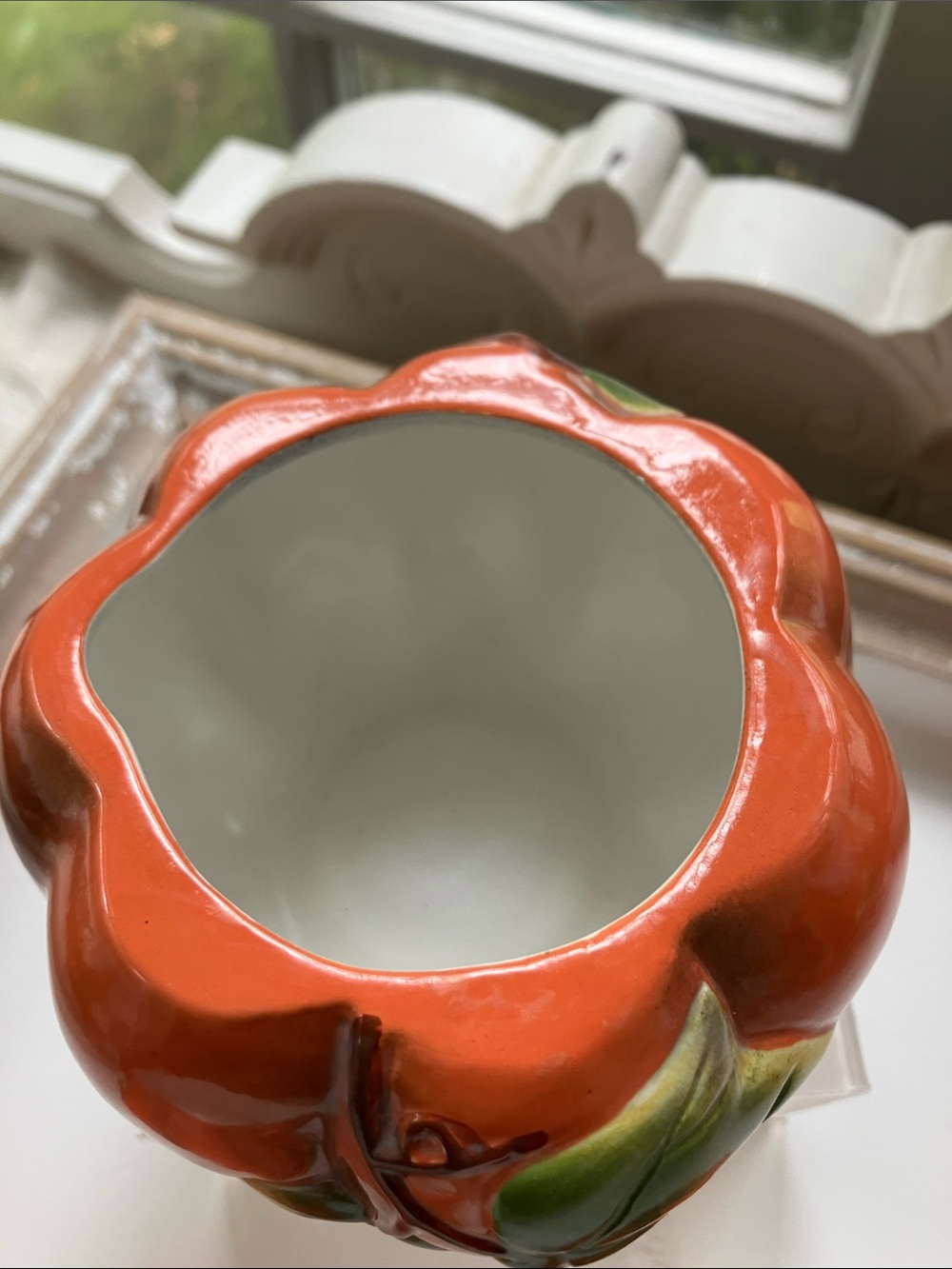 Autumn Pumpkin Ceramic Tea Set – Orange with Green Leaf Accents - Picture 6 of 11